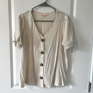 Linen Blend Button Down Blouse